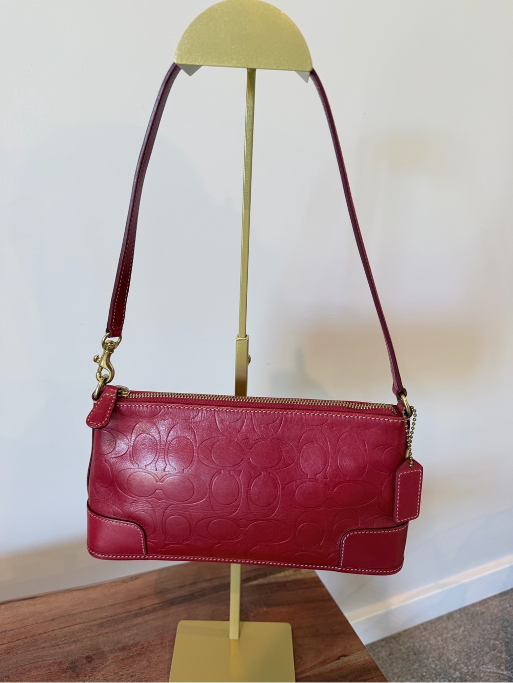 Rare Coach 7009 Red Embossed Signature Red Leather Shoulder Bag